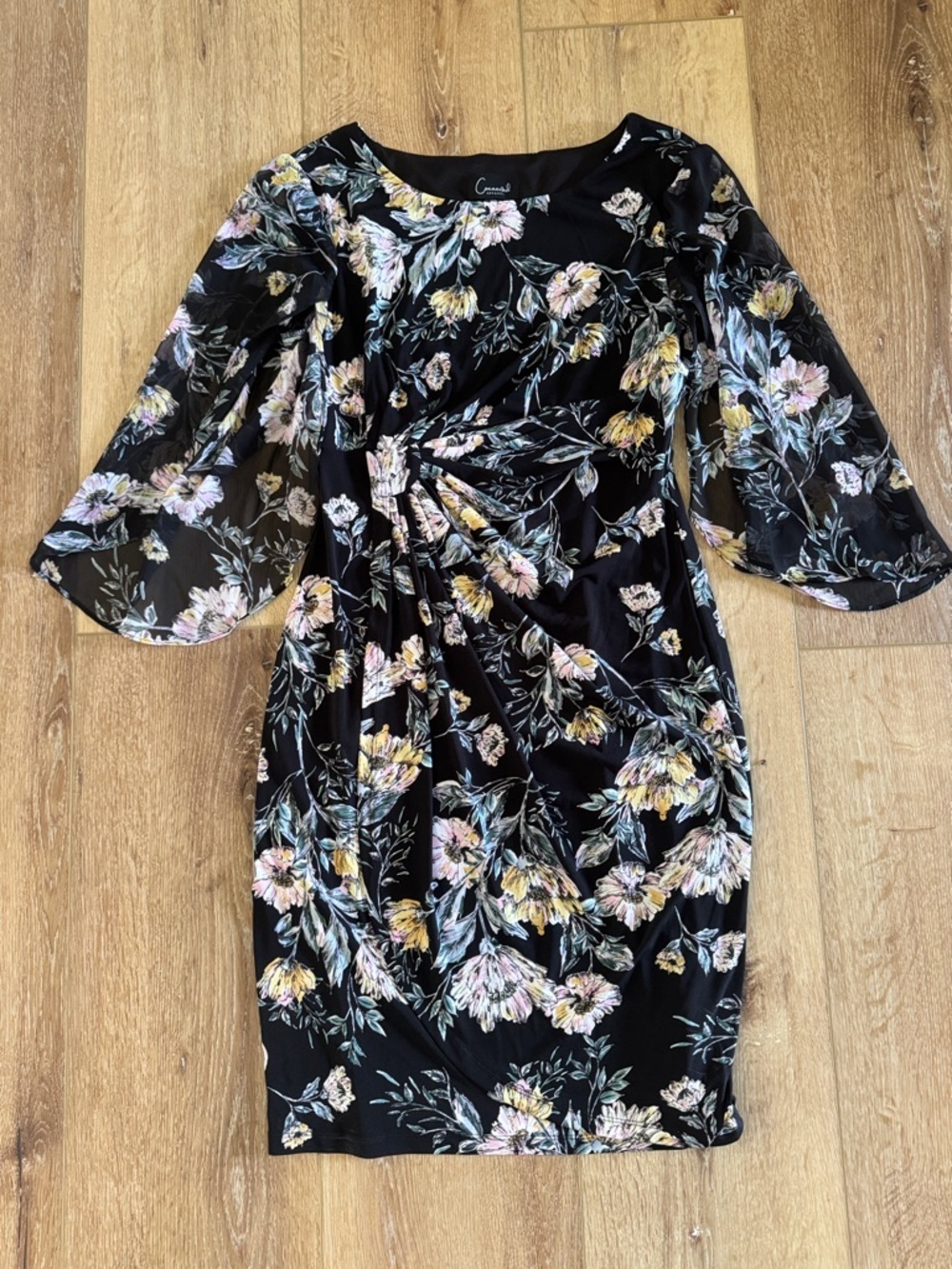 connected apparel | Black Floral Twist-Detail Long Sleeve Dress | size 10P